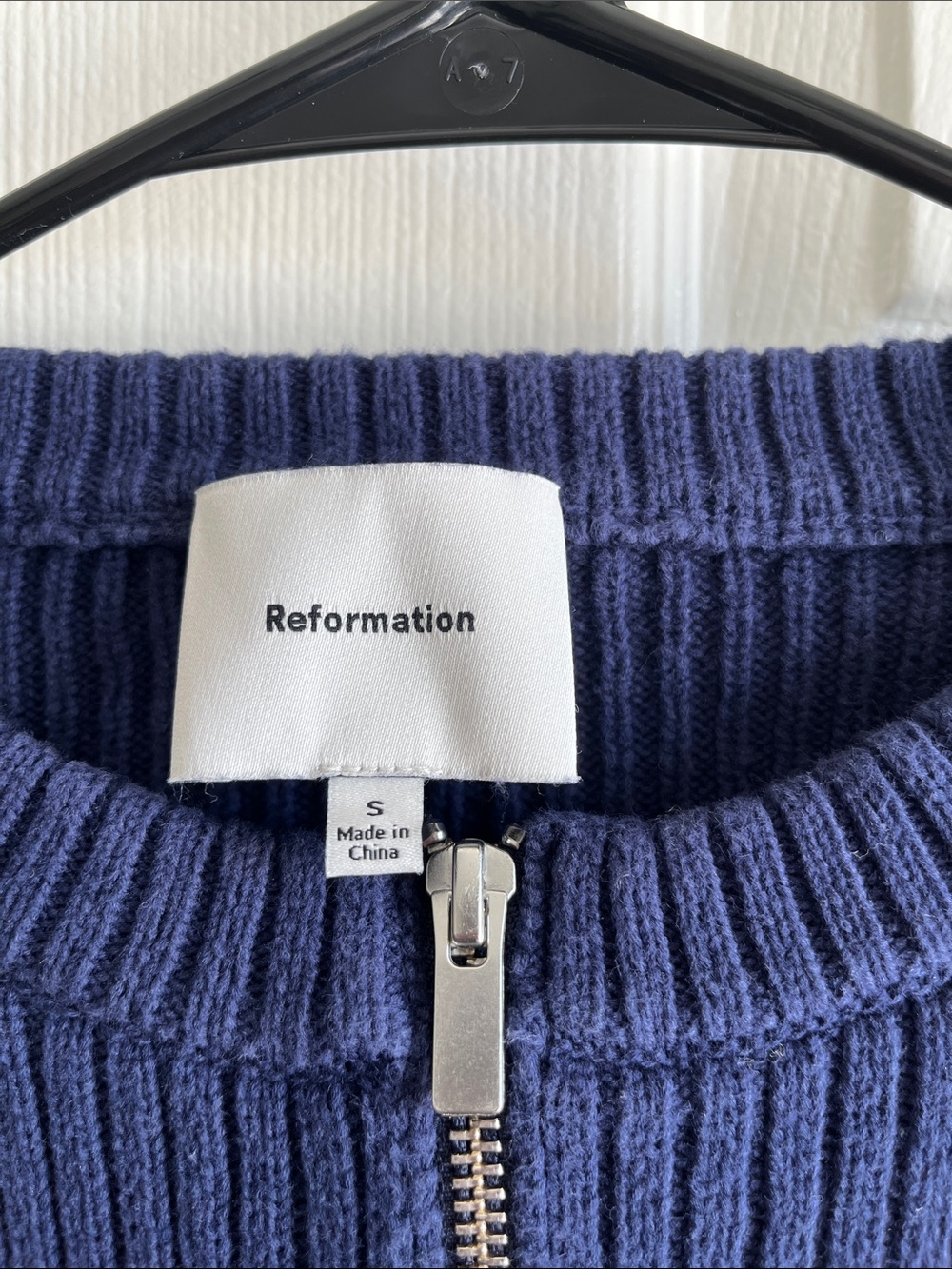 Reformation Navy Ribbed Zip-Front Cardigan - Picture 2 of 4